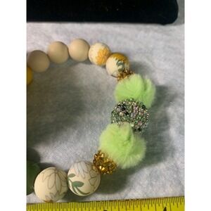 Boho Beaded Bracelet Yellow Green Pom Pom Charm Butterfly Keychain